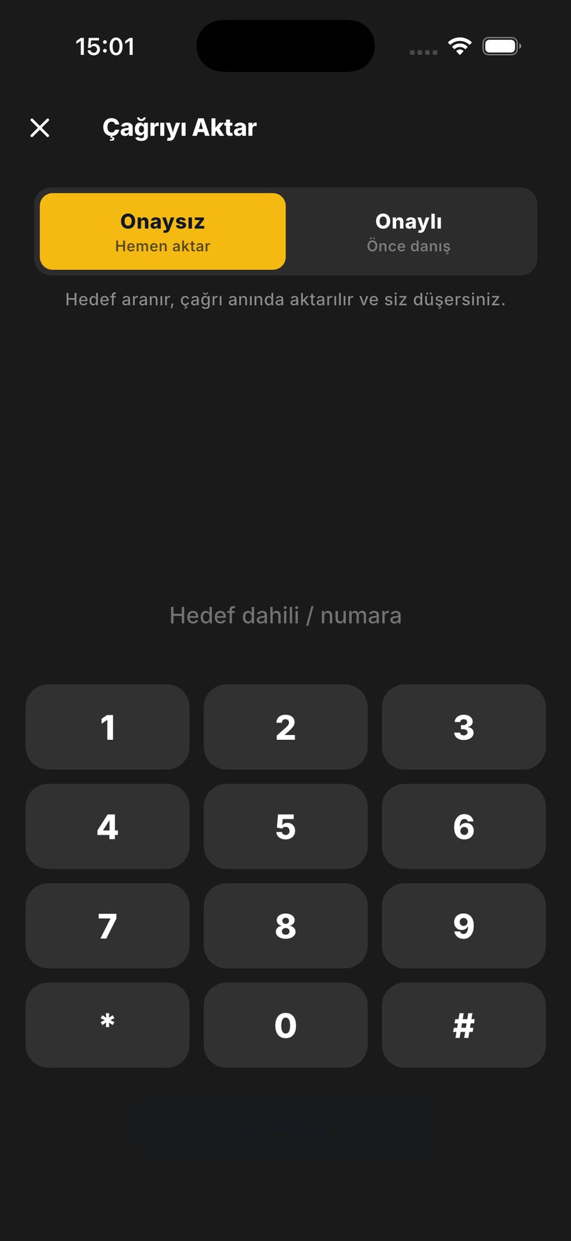VoisPhone çağrı aktarma — onaysız (hemen) ve onaylı (danışarak) aktarım